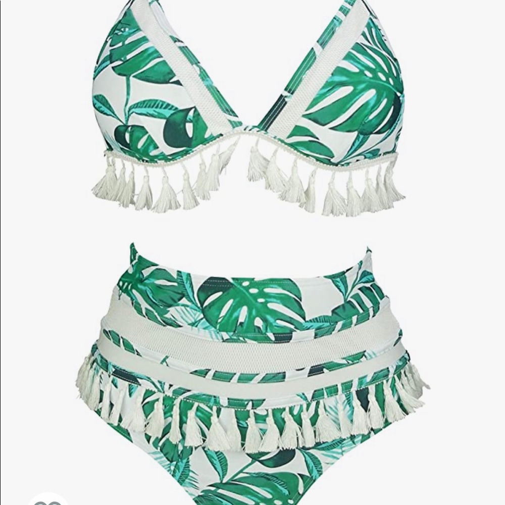 Leaf print high waste bikini